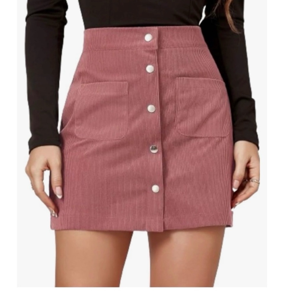 Women's Pink Corduroy Button-Front Skirt